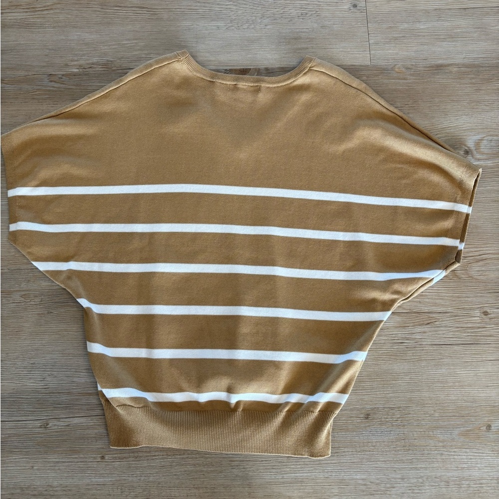 Liverpool Women's V-Neck Striped Sweater - Camel & White - Picture 2 of 3
